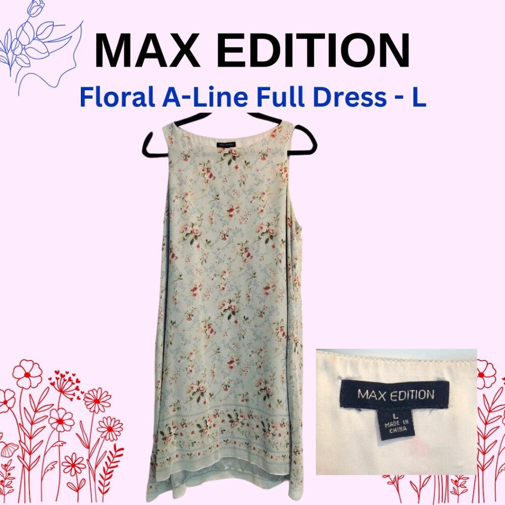 Max Edition -Pale Blue Women's Floral Print Shift Dress - L